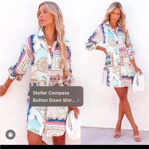 STELLAR COMPASS BUTTON DOWN SHIRT DRESS - VICI